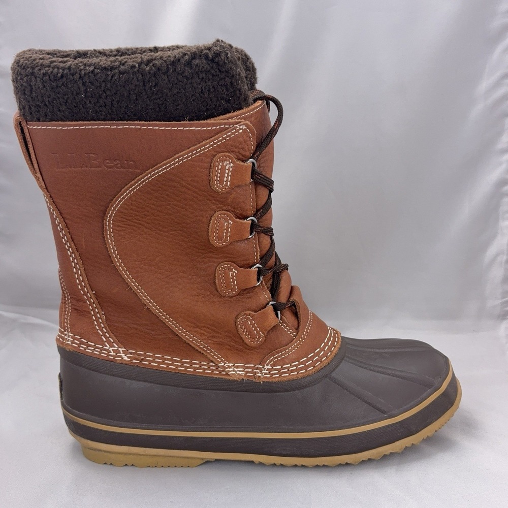 L.L.Bean Snow Boots Womens Size 8 Brown Tumbled Leather Shearling Duck Boot‎
